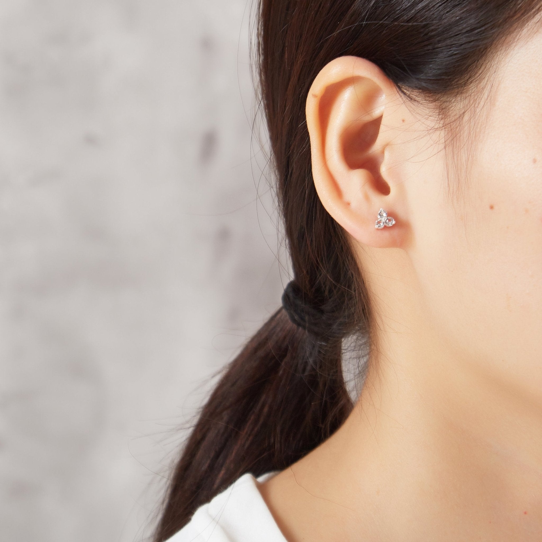 Silver Plated Three Stone Earrings Created with Zircondia® Crystals