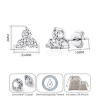 Silver Plated Three Stone Earrings Created with Zircondia® Crystals