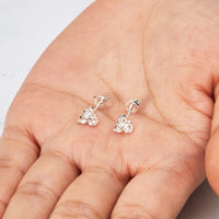 Silver Plated Three Stone Earrings Created with Zircondia® Crystals