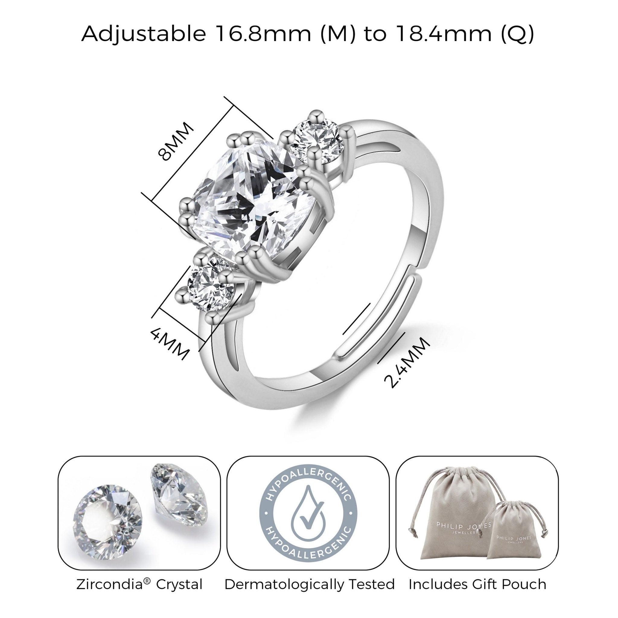 Silver Plated Three Stone Ring Created with Zircondia® Crystals