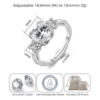 Silver Plated Three Stone Ring Created with Zircondia® Crystals