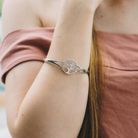 Silver Plated Tree of Life Bangle Created with Zircondia® Crystals (7 Inch)