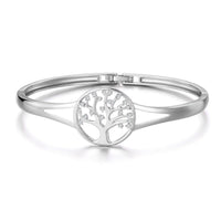 Silver Plated Tree of Life Bangle Created with Zircondia® Crystals (7 Inch)