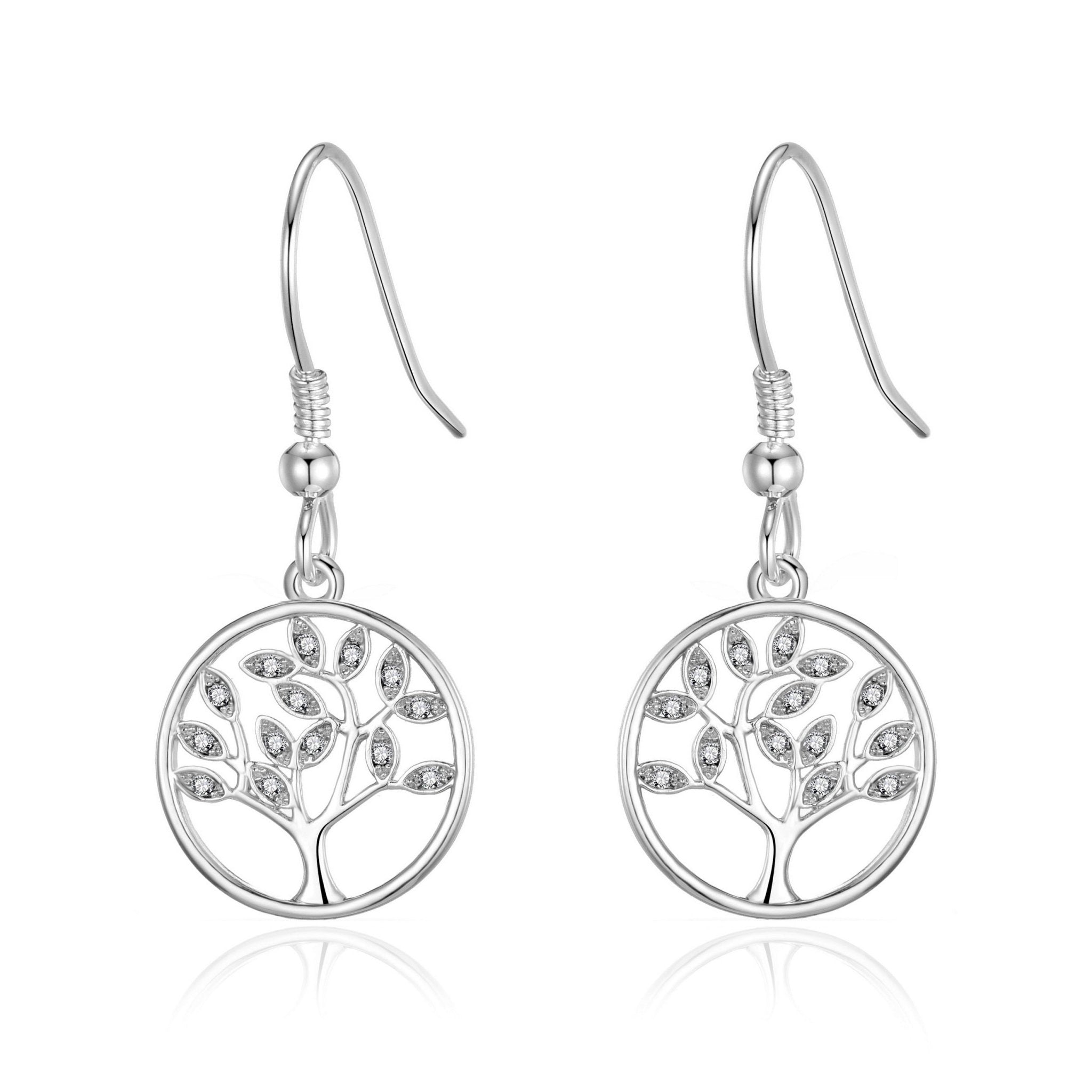 Silver Plated Tree of Life Drop Earrings Created with Crystals from Zircondia®
