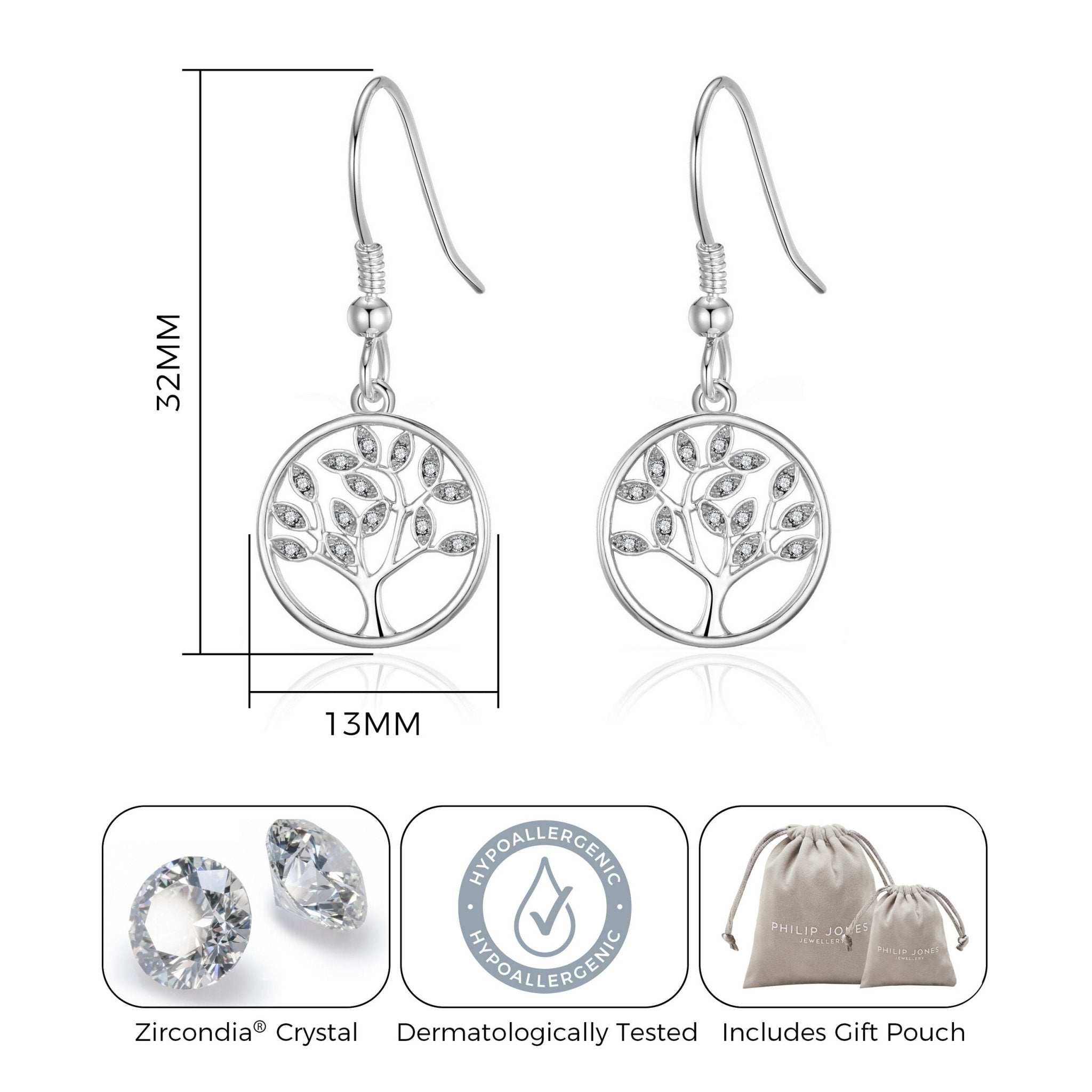 Silver Plated Tree of Life Drop Earrings Created with Crystals from Zircondia®