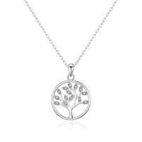 Silver Plated Tree of Life Necklace Created with Zircondia® Crystals
