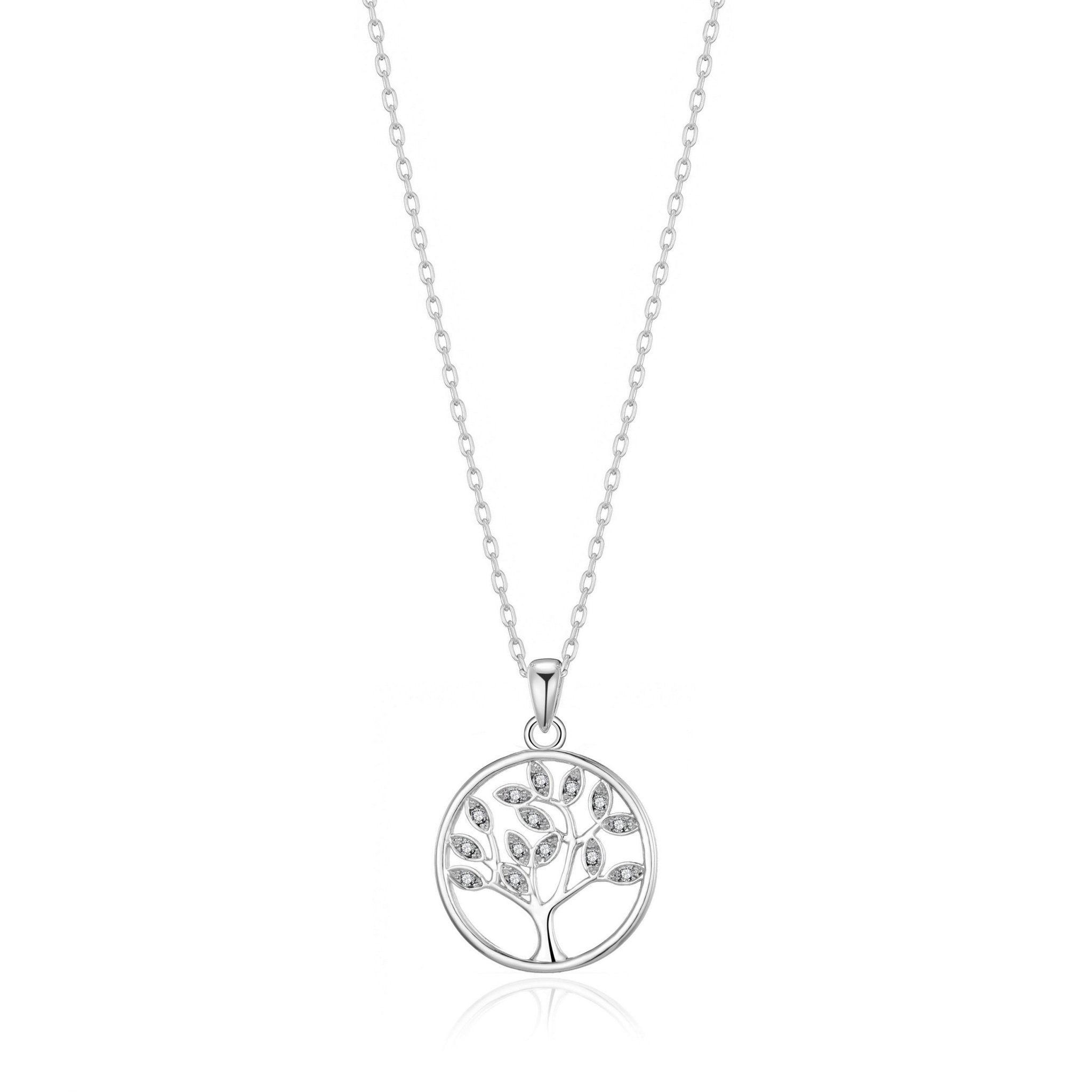 Silver Plated Tree of Life Necklace Created with Zircondia® Crystals
