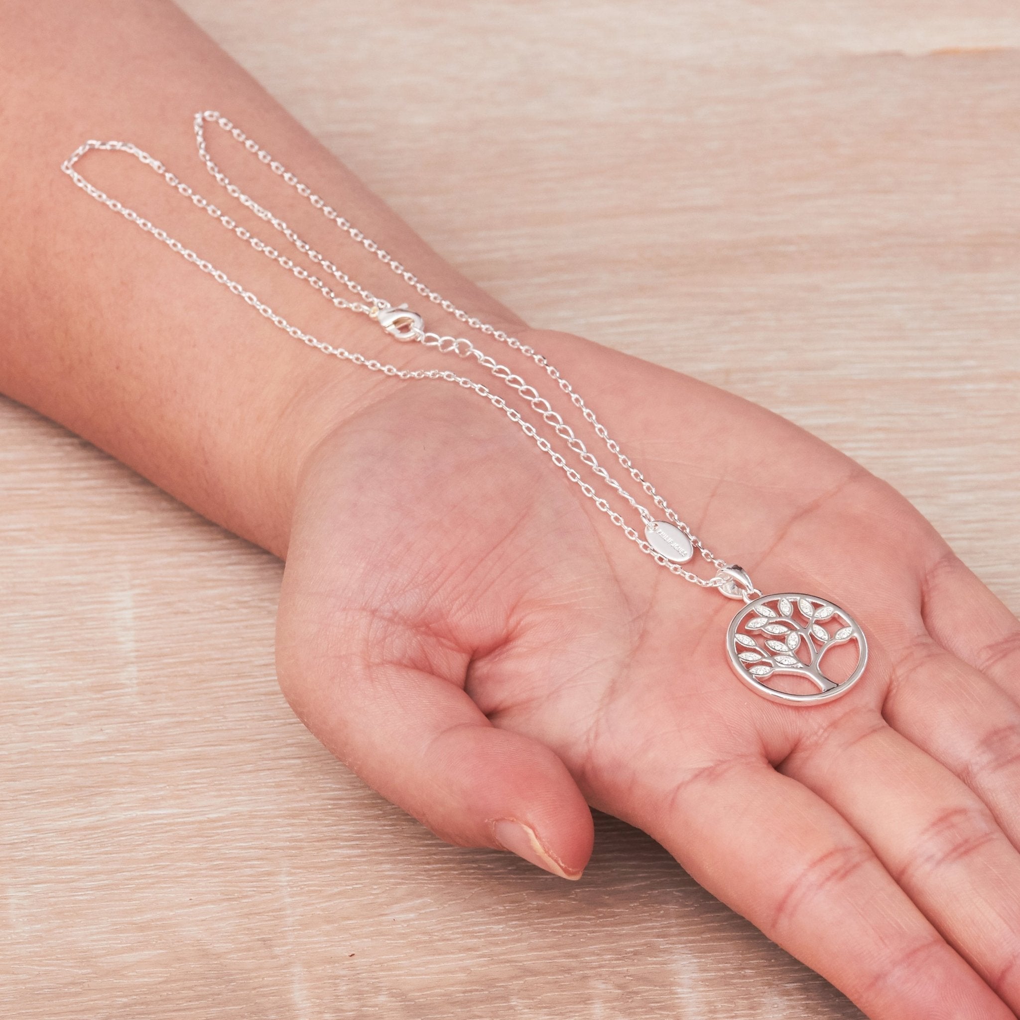 Silver Plated Tree of Life Necklace Created with Zircondia® Crystals