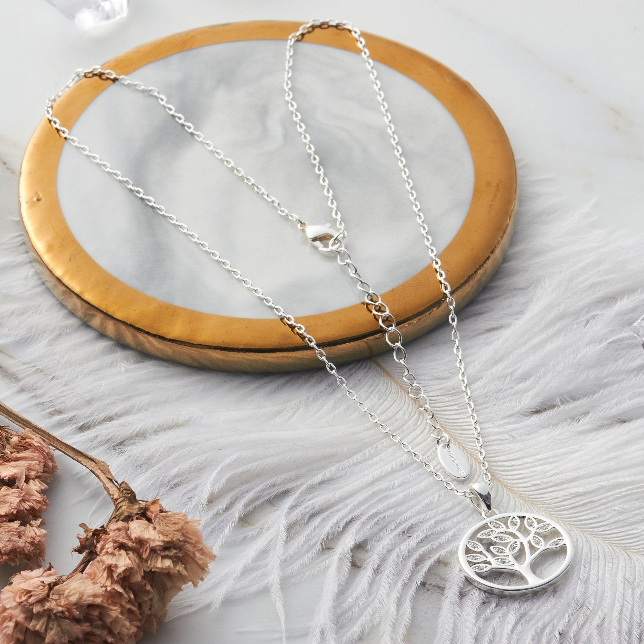 Silver Plated Tree of Life Necklace Created with Zircondia® Crystals