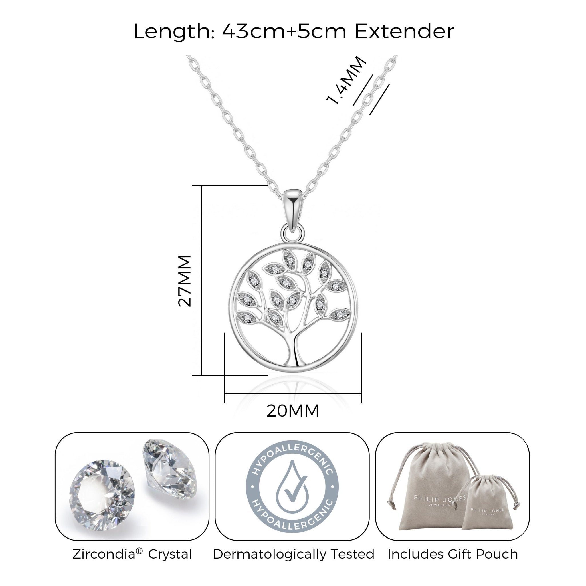 Silver Plated Tree of Life Necklace Created with Zircondia® Crystals