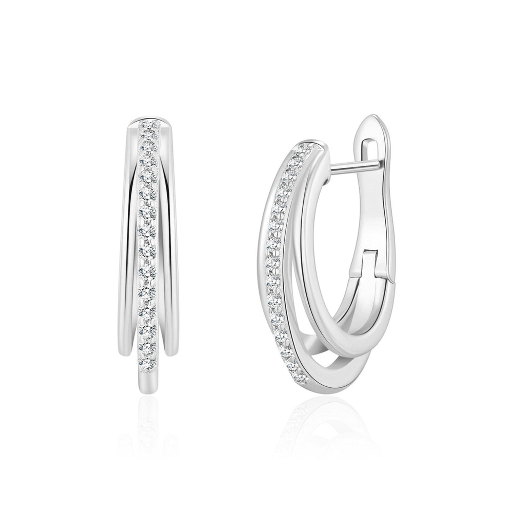 Silver Plated Triple Illusion Hoop Earrings Created with Zircondia® Crystals