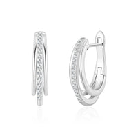 Silver Plated Triple Illusion Hoop Earrings Created with Zircondia® Crystals