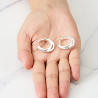 Silver Plated Triple Illusion Hoop Earrings Created with Zircondia® Crystals