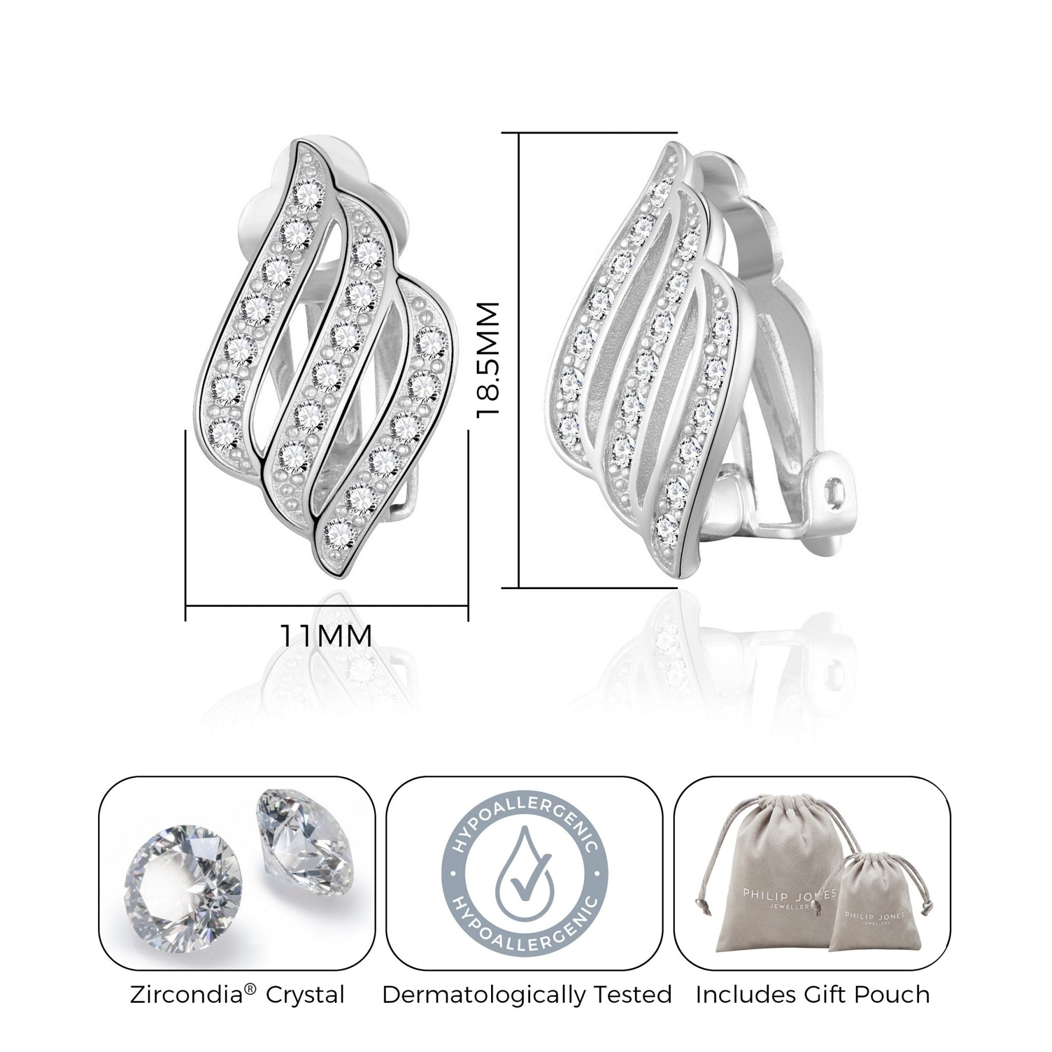 Silver Plated Triple Row Clip On Earrings Created with Zircondia® Crystals