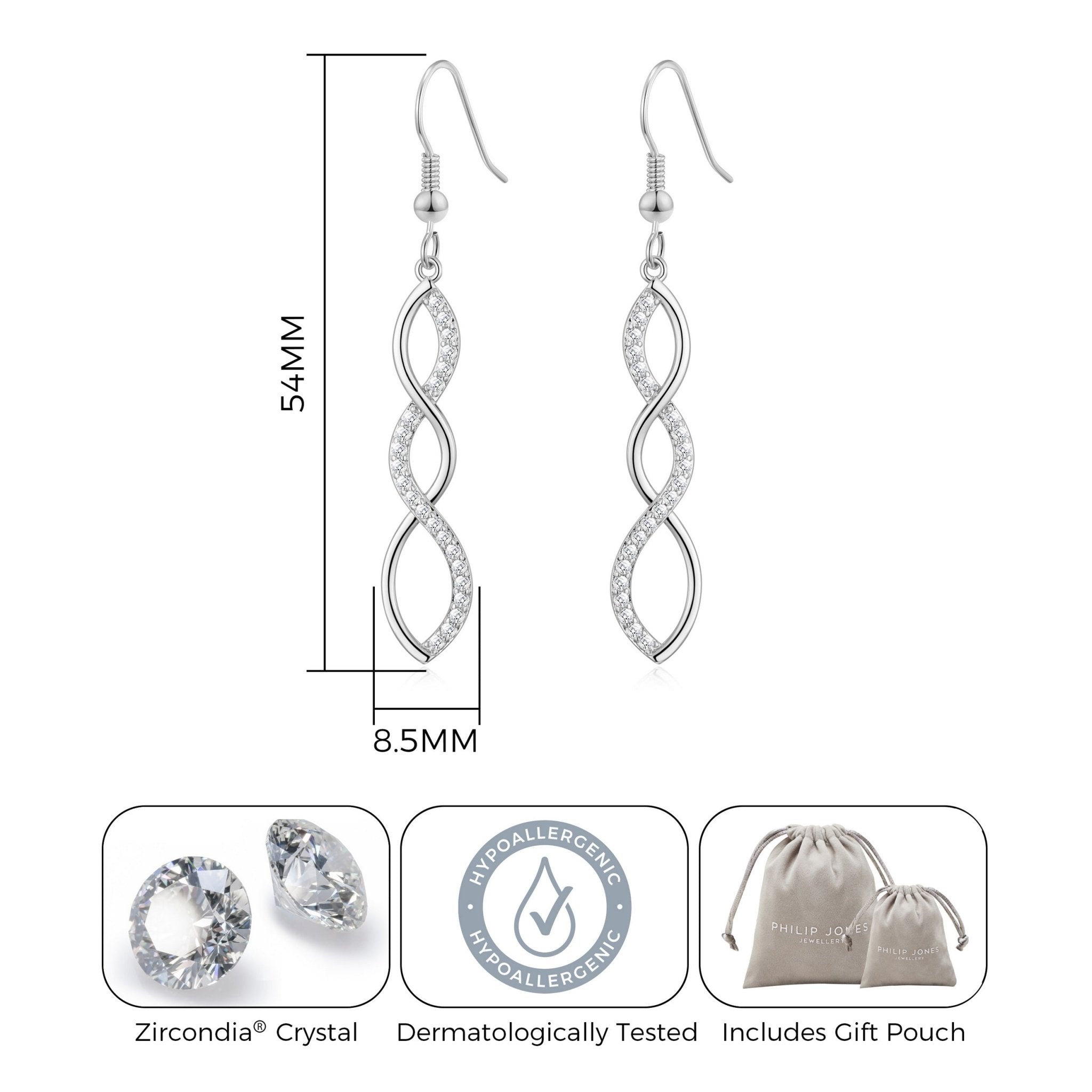 Silver Plated Twist Drop Earrings Created with Zircondia® Crystals
