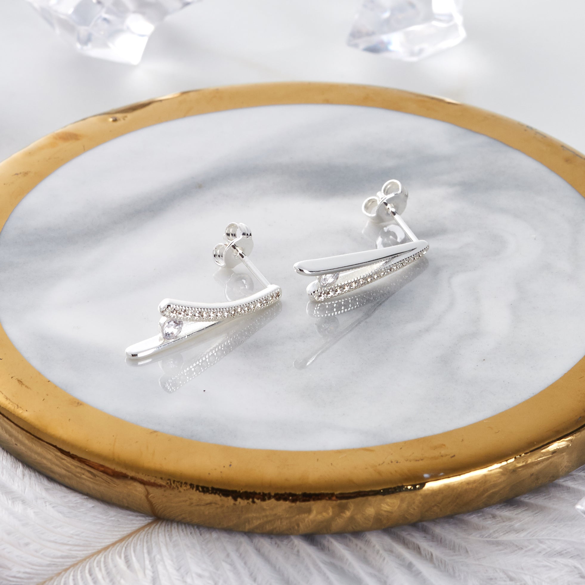 Silver Plated Wishbone Earrings Created with Zircondia® Crystals
