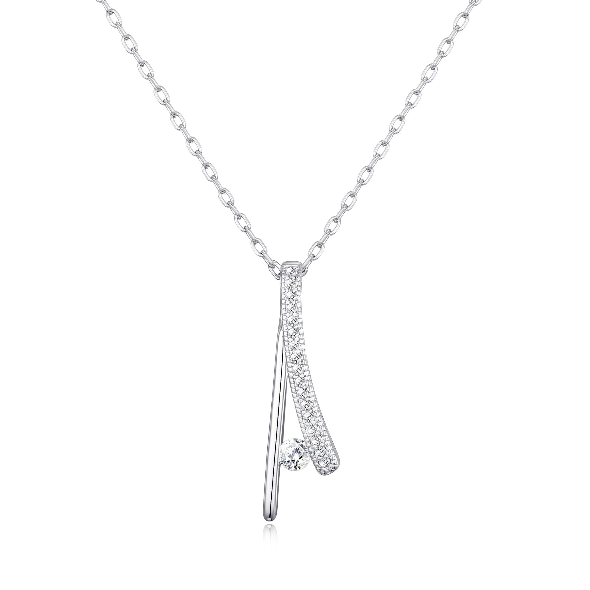 Silver Plated Wishbone Necklace Created with Zircondia® Crystals
