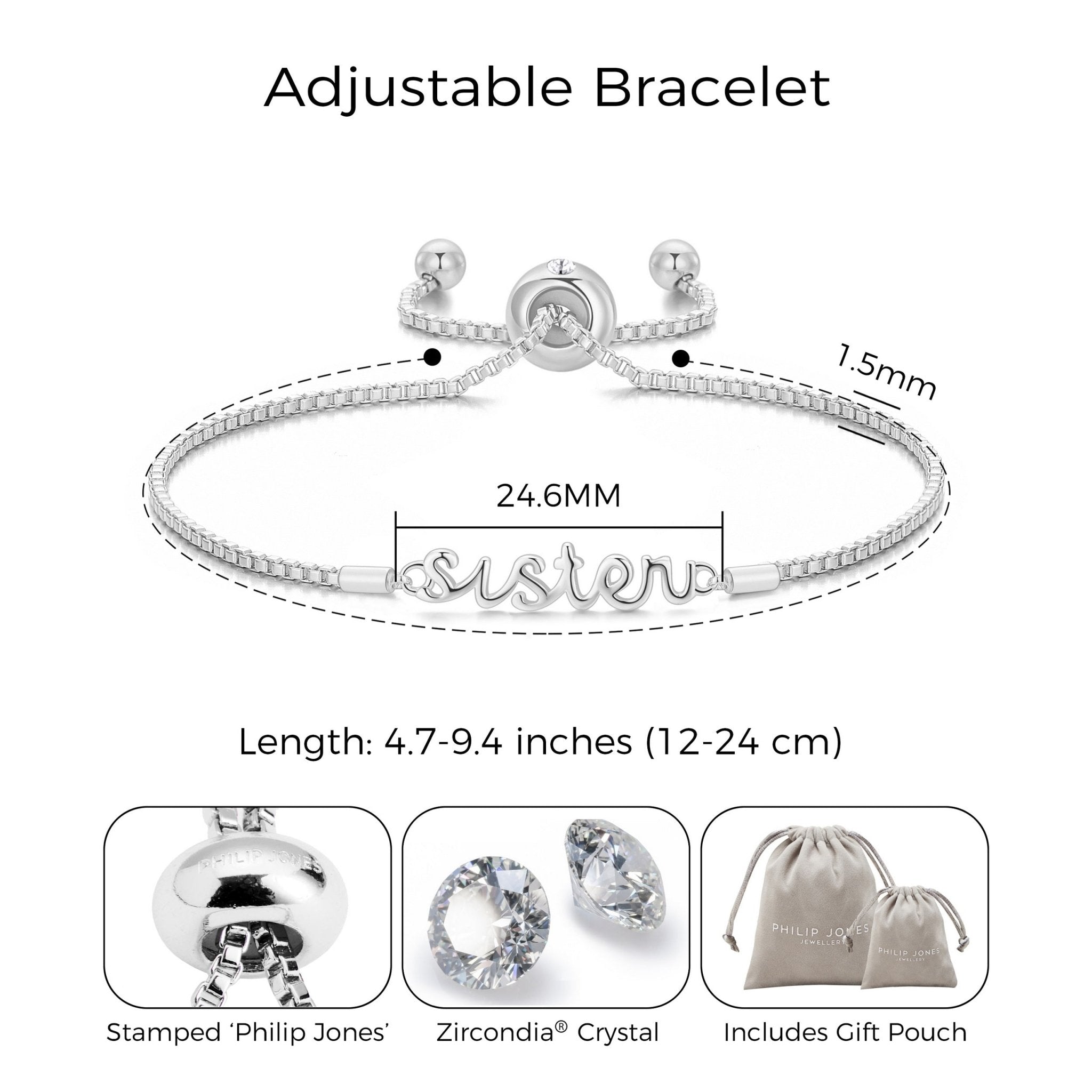 Silver Plated Sister Bracelet Created with Zircondia® Crystals