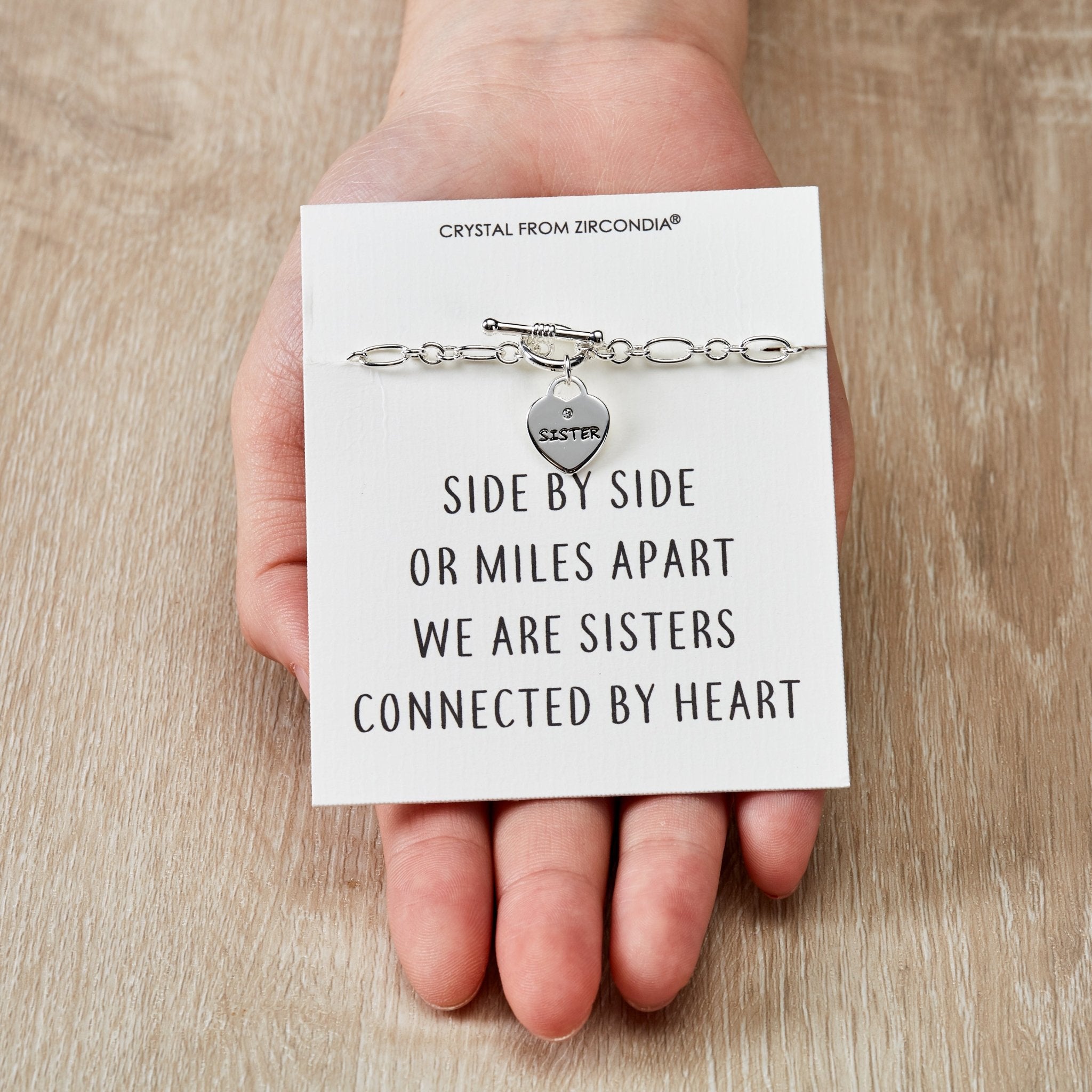 Sister Charm Bracelet with Quote Card Created with Zircondia® Crystals