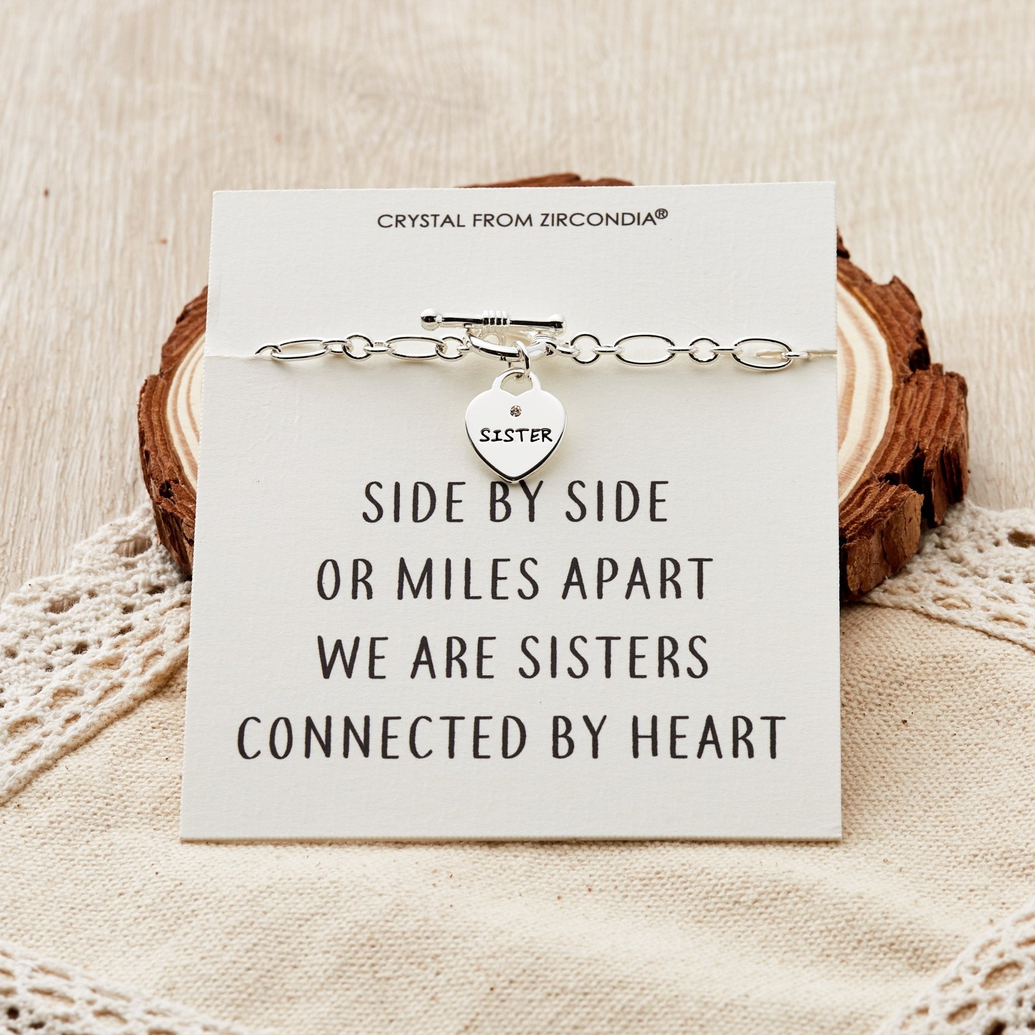 Sister Charm Bracelet with Quote Card Created with Zircondia® Crystals