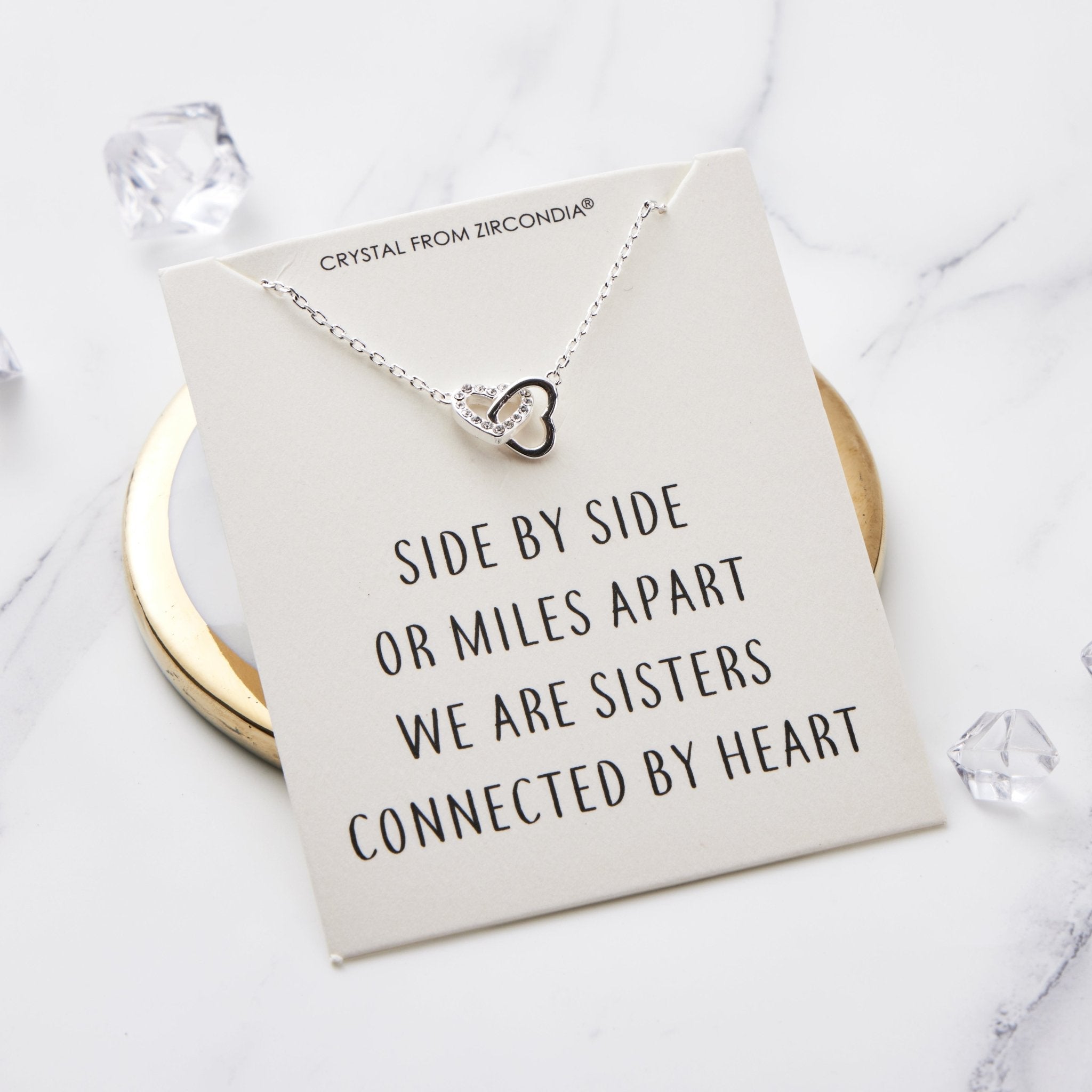 Sister Heart Link Necklace with Quote Card Created with Zircondia® Crystals