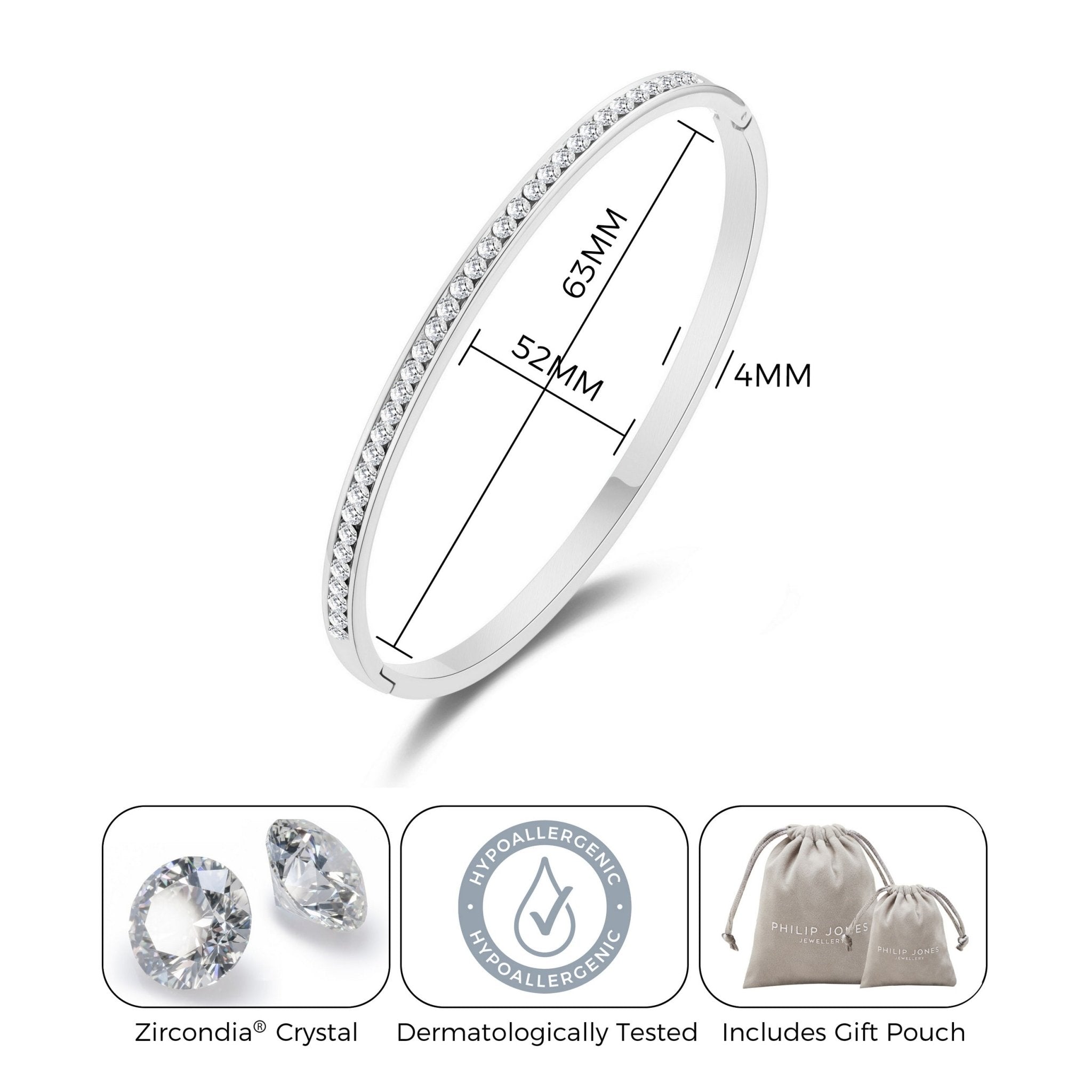 Stainless Steel Channel Set Bangle Created with Zircondia® Crystals (7 Inch)