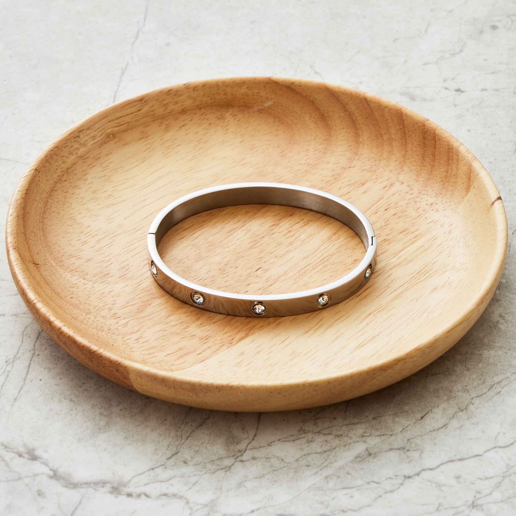 Stainless Steel Stud Bangle Created with Zircondia® Crystals (7 Inch)