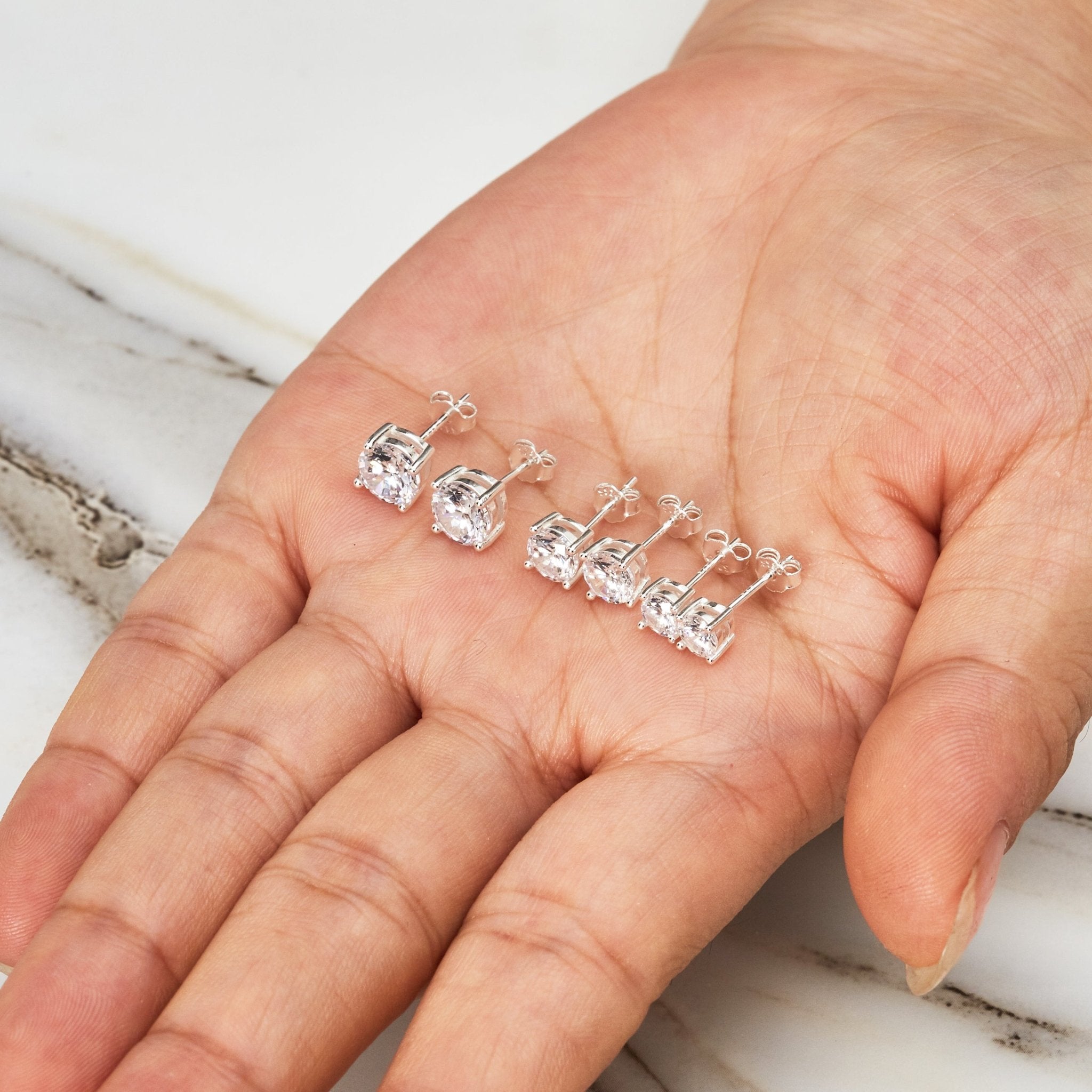 Sterling Silver 3 Pack of 4, 5, and 6mm Earrings Created with Zircondia® Crystals