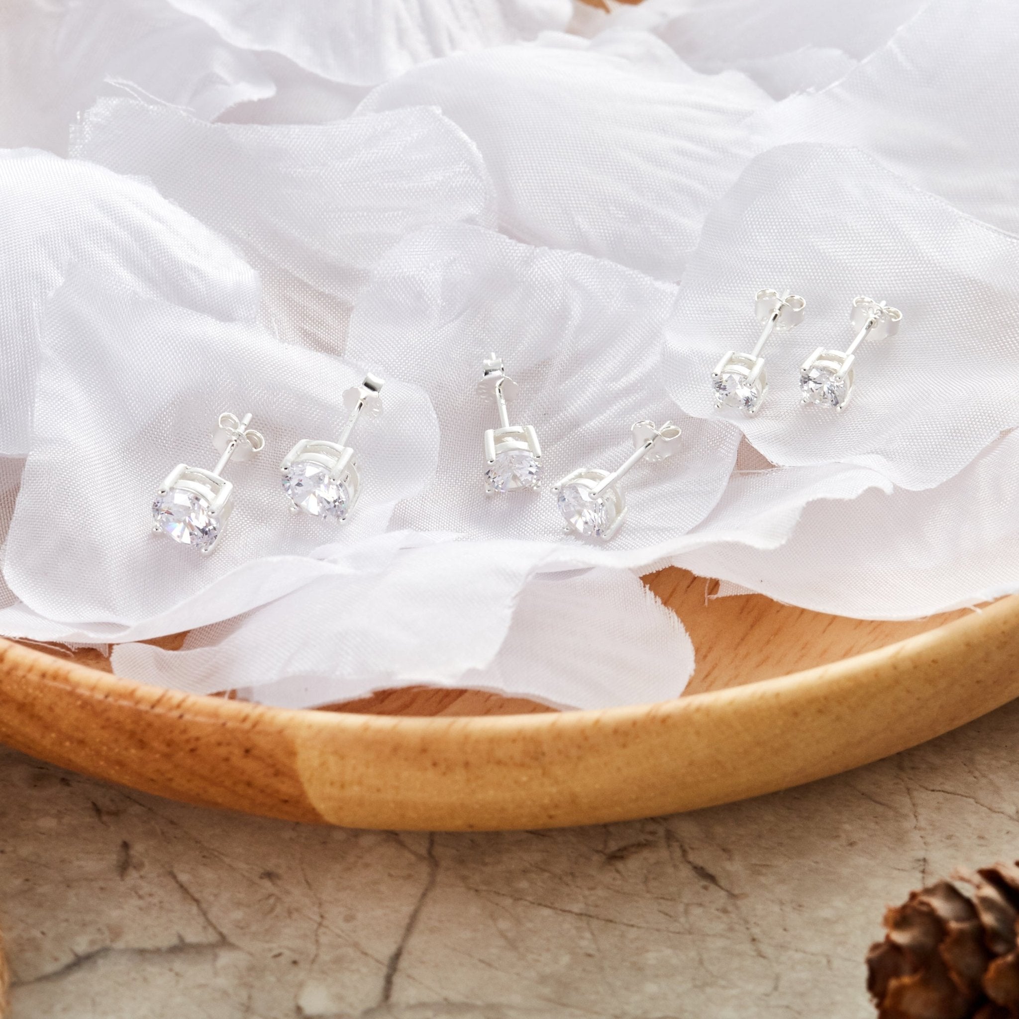 Sterling Silver 3 Pack of 4, 5, and 6mm Earrings Created with Zircondia® Crystals