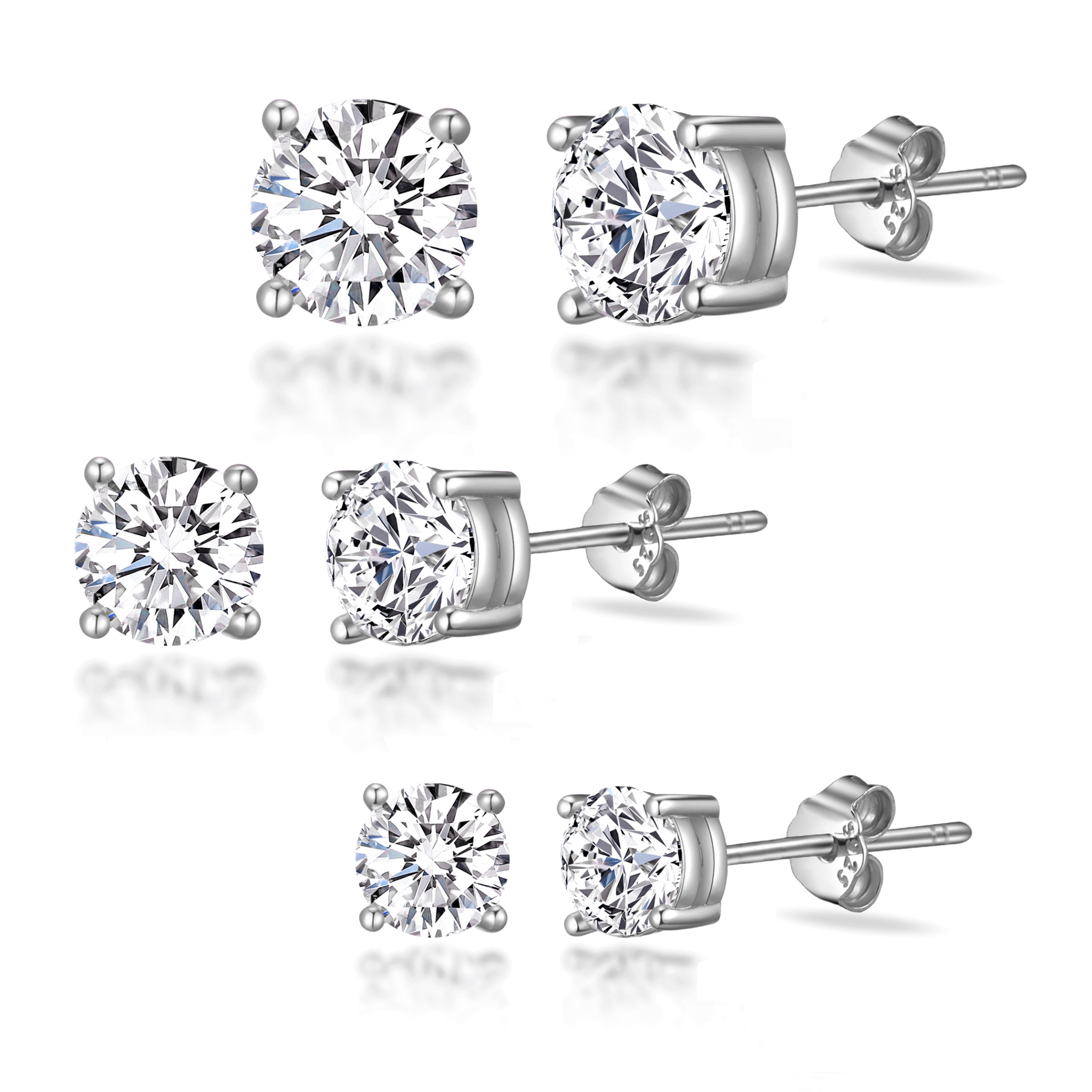 Sterling Silver 3 Pack of 4, 5, and 6mm Earrings Created with Zircondia® Crystals