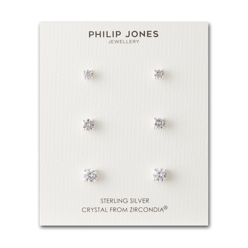 Sterling Silver 3 Pack of 4, 5, and 6mm Earrings Created with Zircondia® Crystals