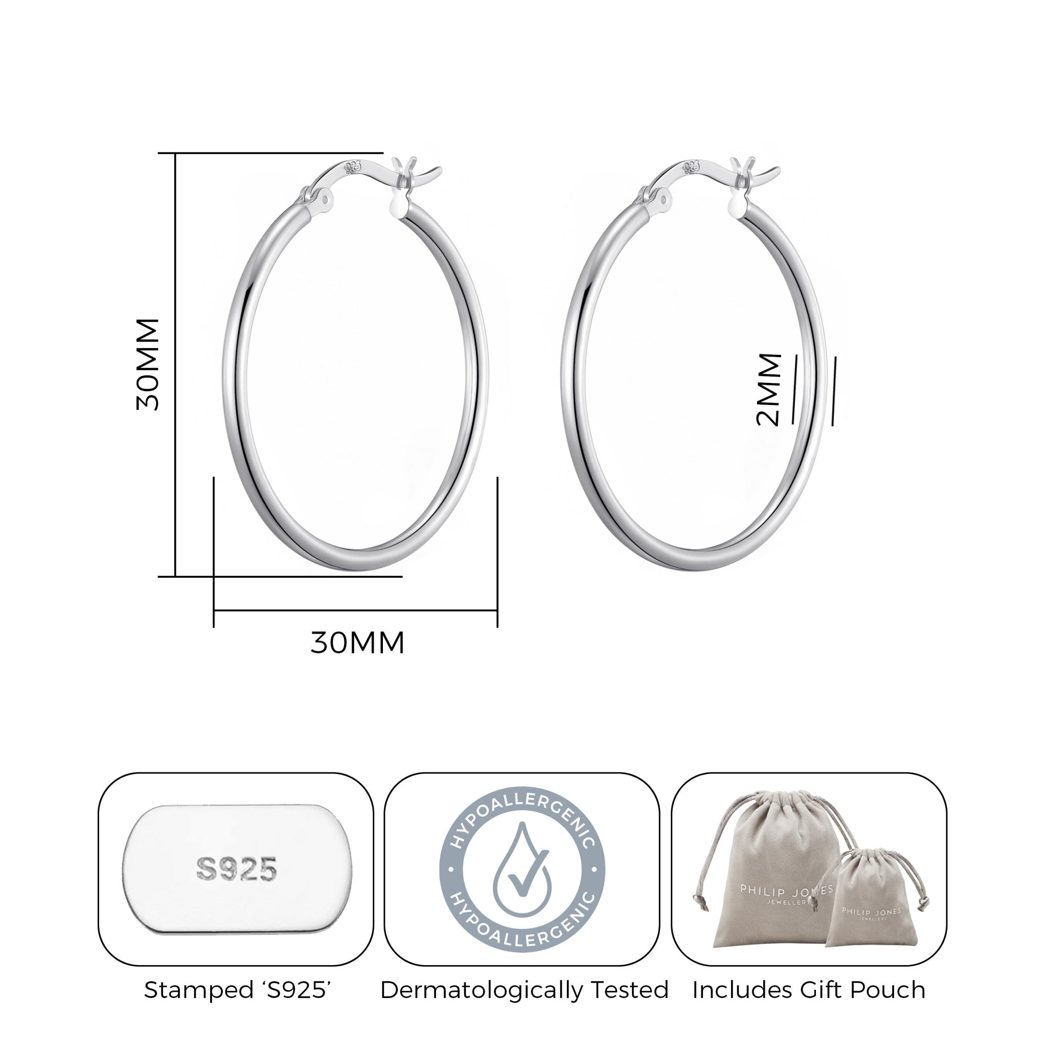 Sterling Silver 30mm Hoop Earrings