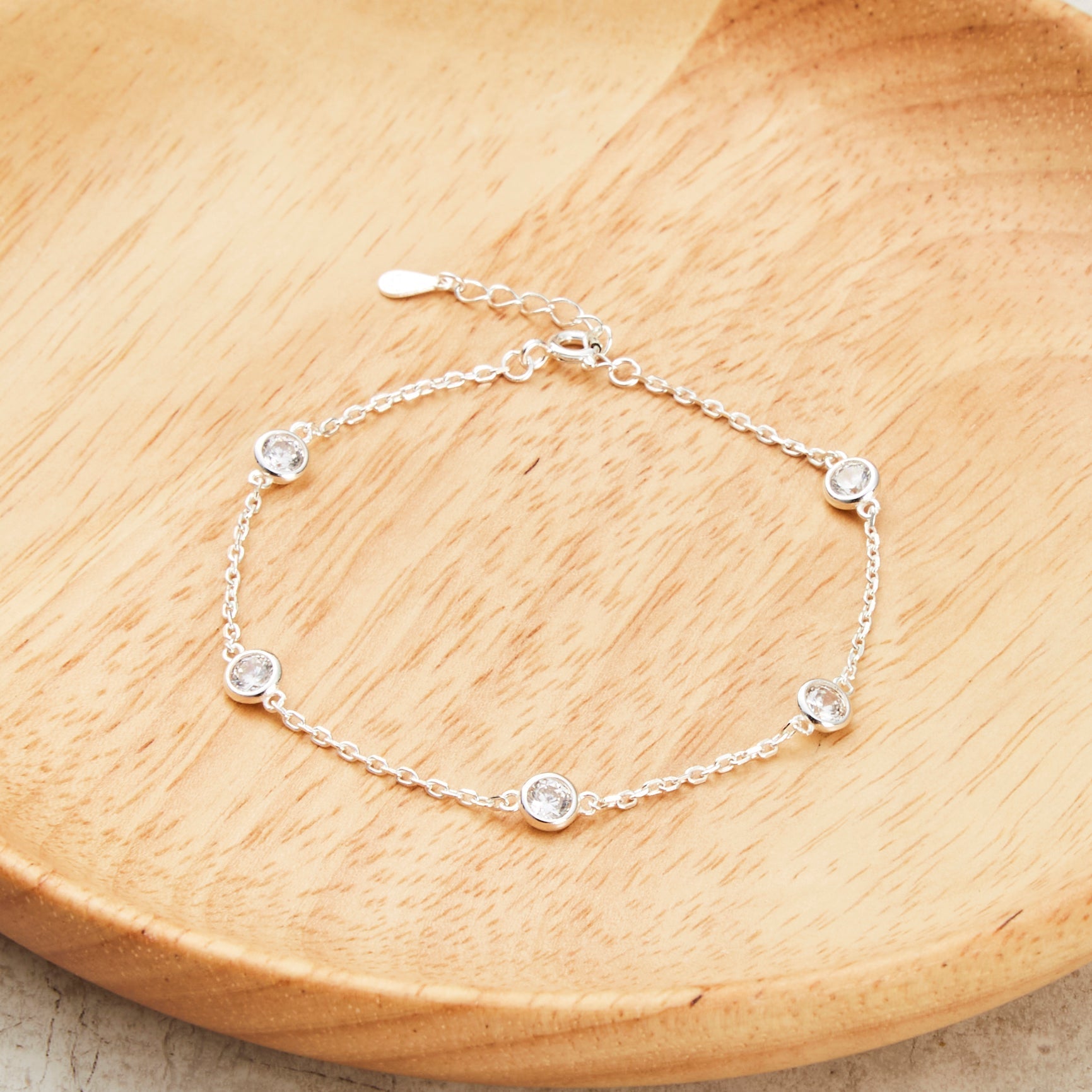 Sterling Silver 5 Stone Bracelet Created with Zircondia® Crystals