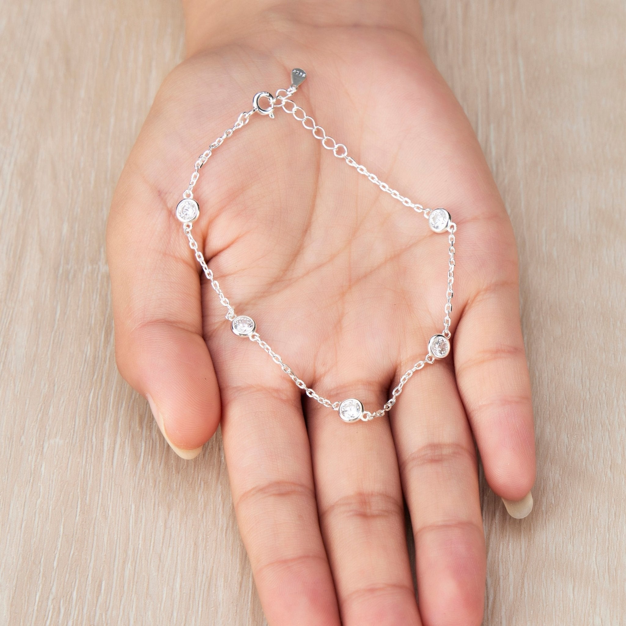 Sterling Silver 5 Stone Bracelet Created with Zircondia® Crystals