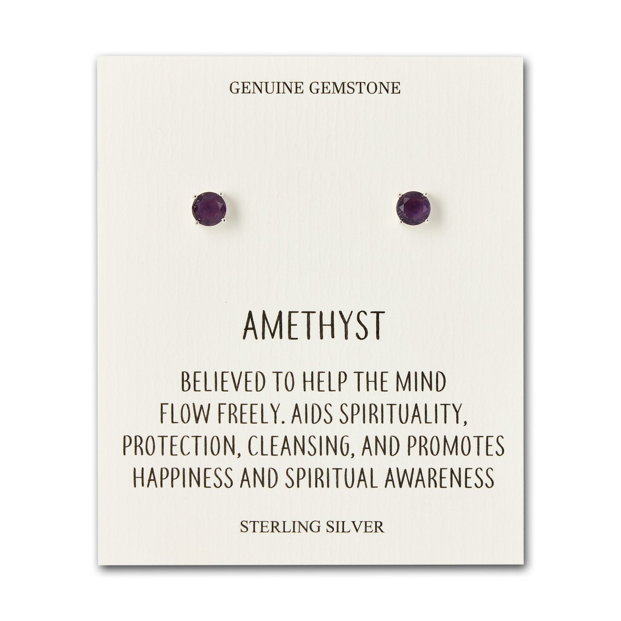 Sterling Silver Amethyst Gemstone Earrings with Quote Card
