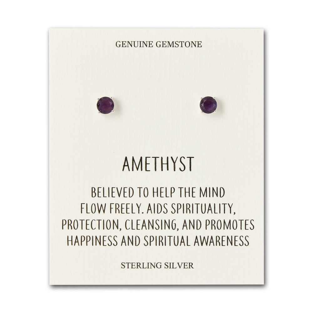 Sterling Silver Amethyst Gemstone Earrings with Quote Card