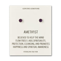 Sterling Silver Amethyst Gemstone Earrings with Quote Card