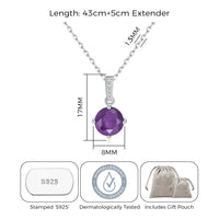 Sterling Silver Amethyst Gemstone Necklace with Quote Card
