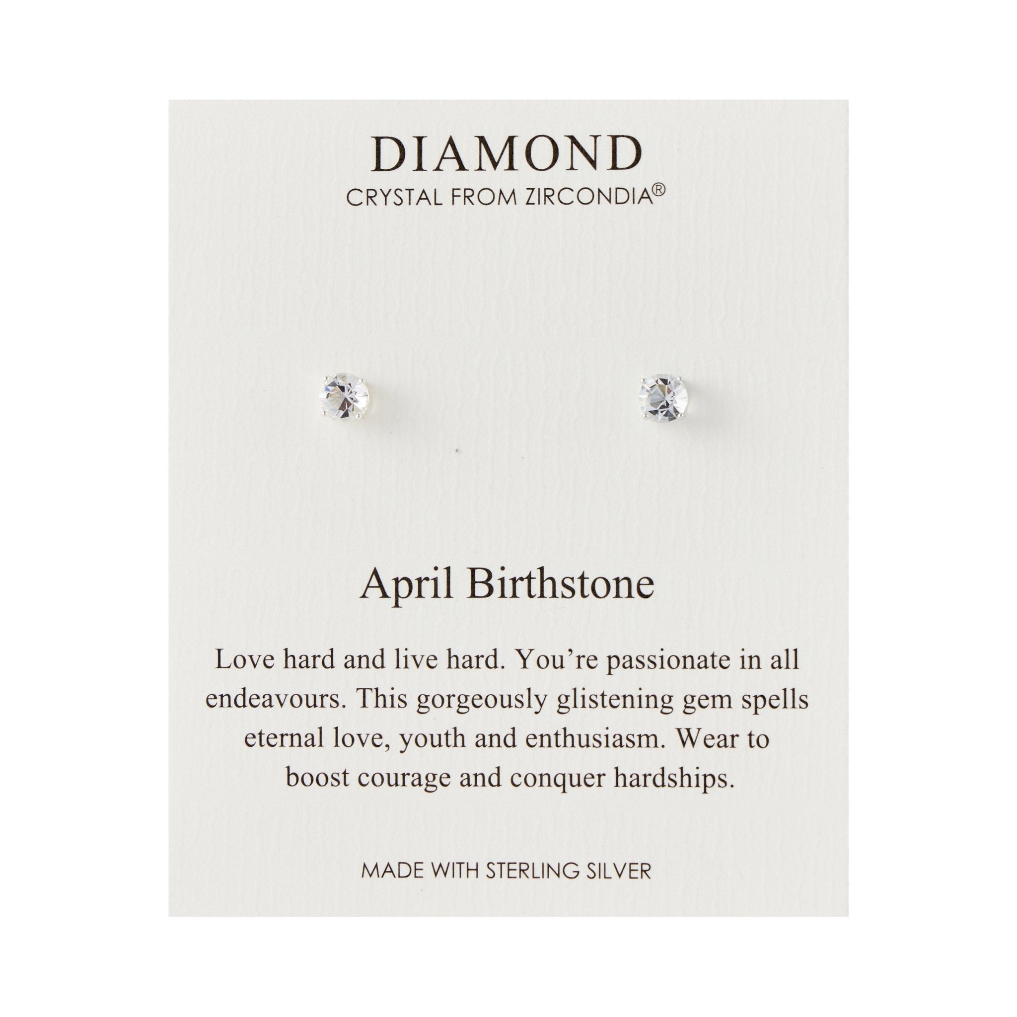 Sterling Silver April (Diamond) Birthstone Earrings Created with Zircondia® Crystals
