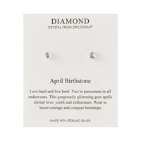 Sterling Silver April (Diamond) Birthstone Earrings Created with Zircondia® Crystals