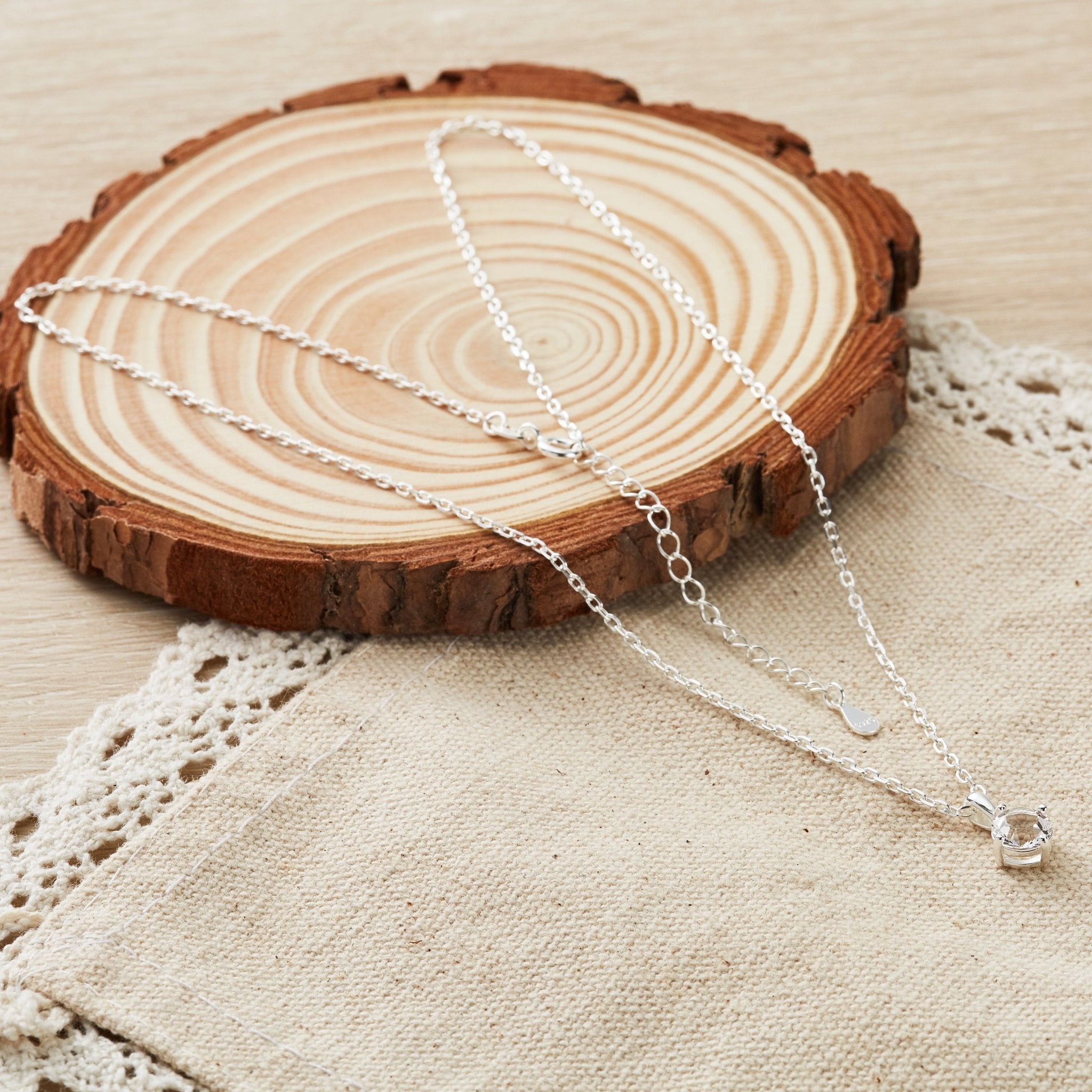 Sterling Silver April (Diamond) Birthstone Necklace Created with Zircondia® Crystals