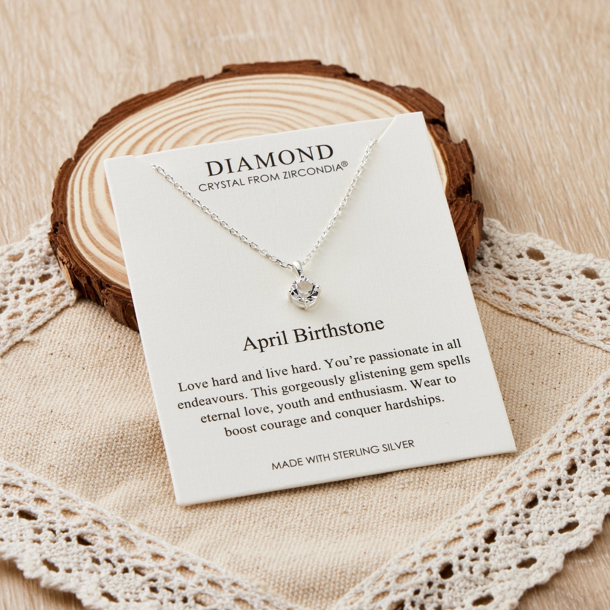 Sterling Silver April (Diamond) Birthstone Necklace Created with Zircondia® Crystals