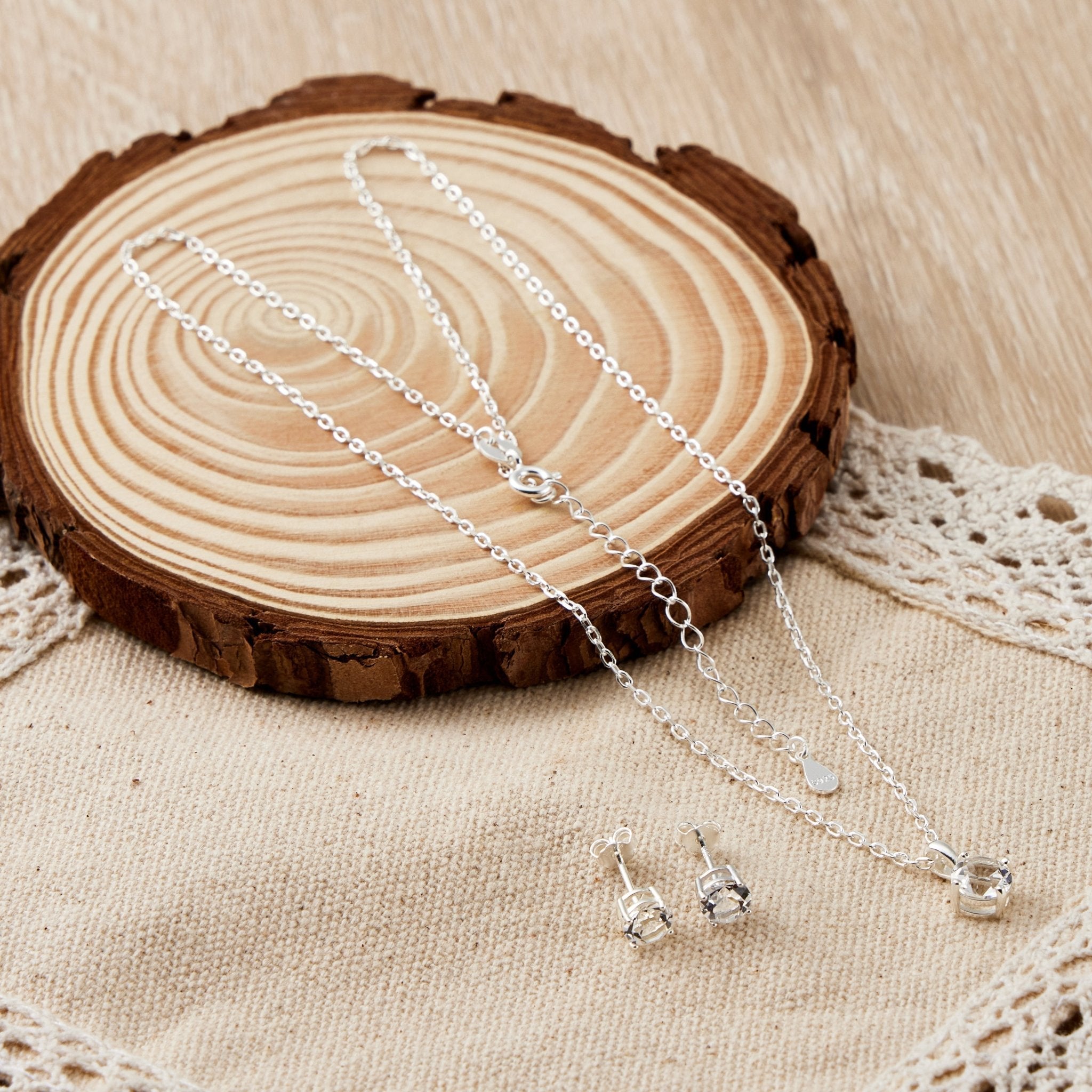 Sterling Silver April (Diamond) Birthstone Necklace & Earrings Set Created with Zircondia® Crystals