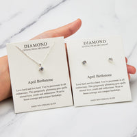 Sterling Silver April (Diamond) Birthstone Necklace & Earrings Set Created with Zircondia® Crystals