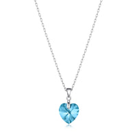 Sterling Silver Aquamarine Heart Necklace Created with Zircondia® Crystals