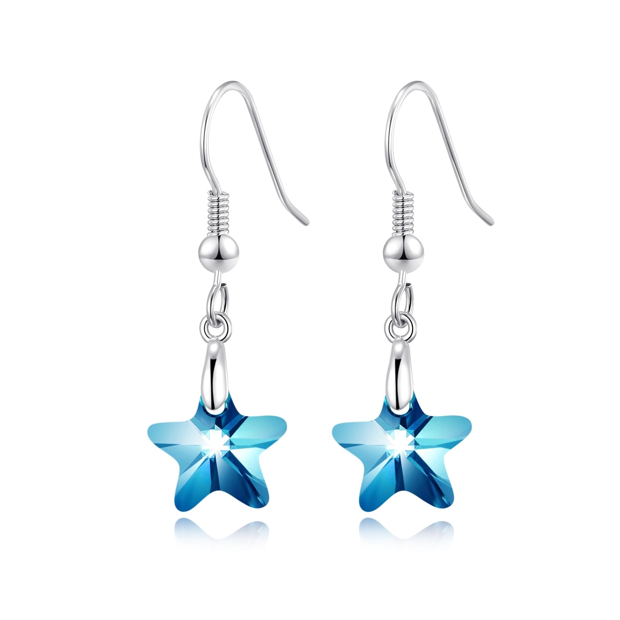 Sterling Silver Aquamarine Star Earrings Created with Zircondia® Crystals