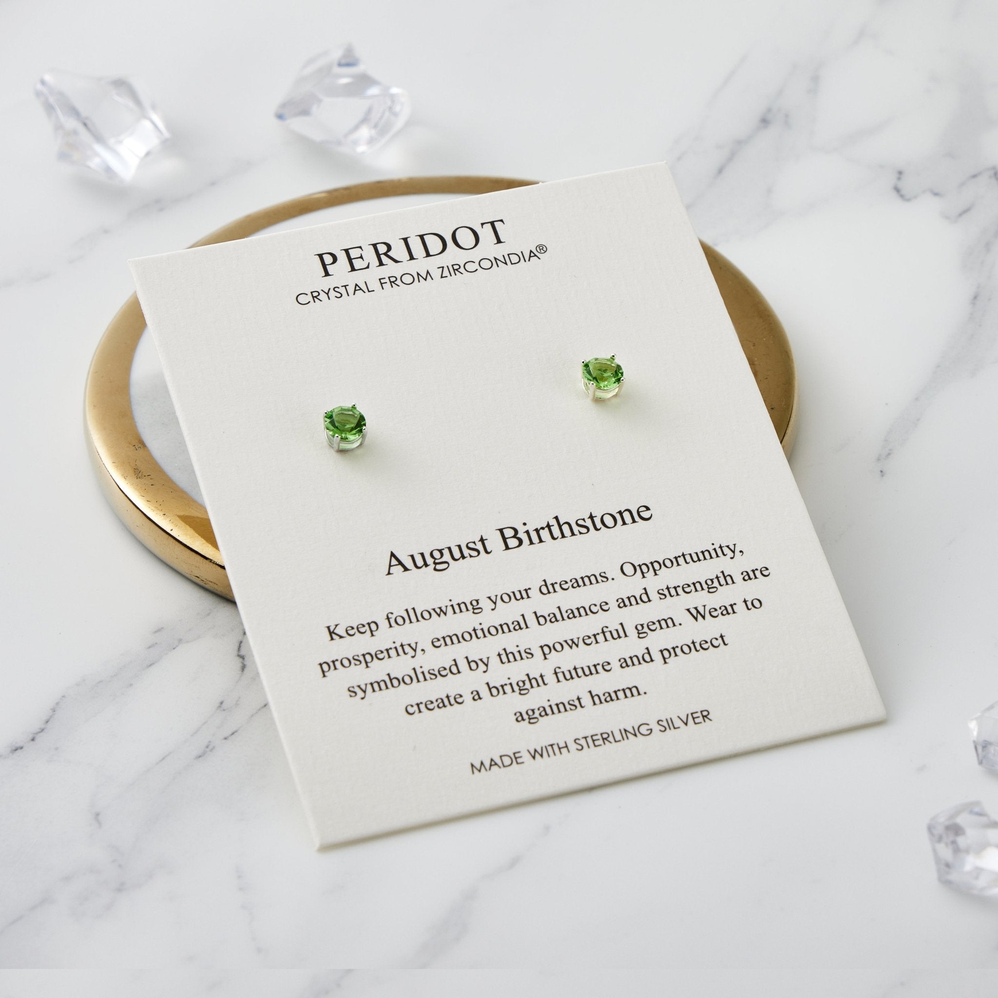 Sterling Silver August (Peridot) Birthstone Earrings Created with Zircondia® Crystals