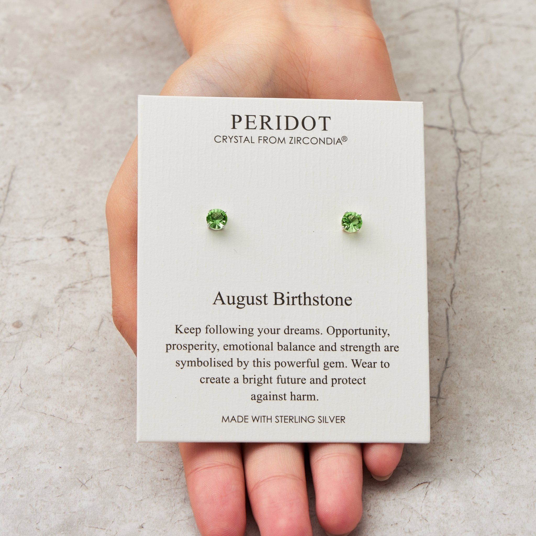 Sterling Silver August (Peridot) Birthstone Earrings Created with Zircondia® Crystals