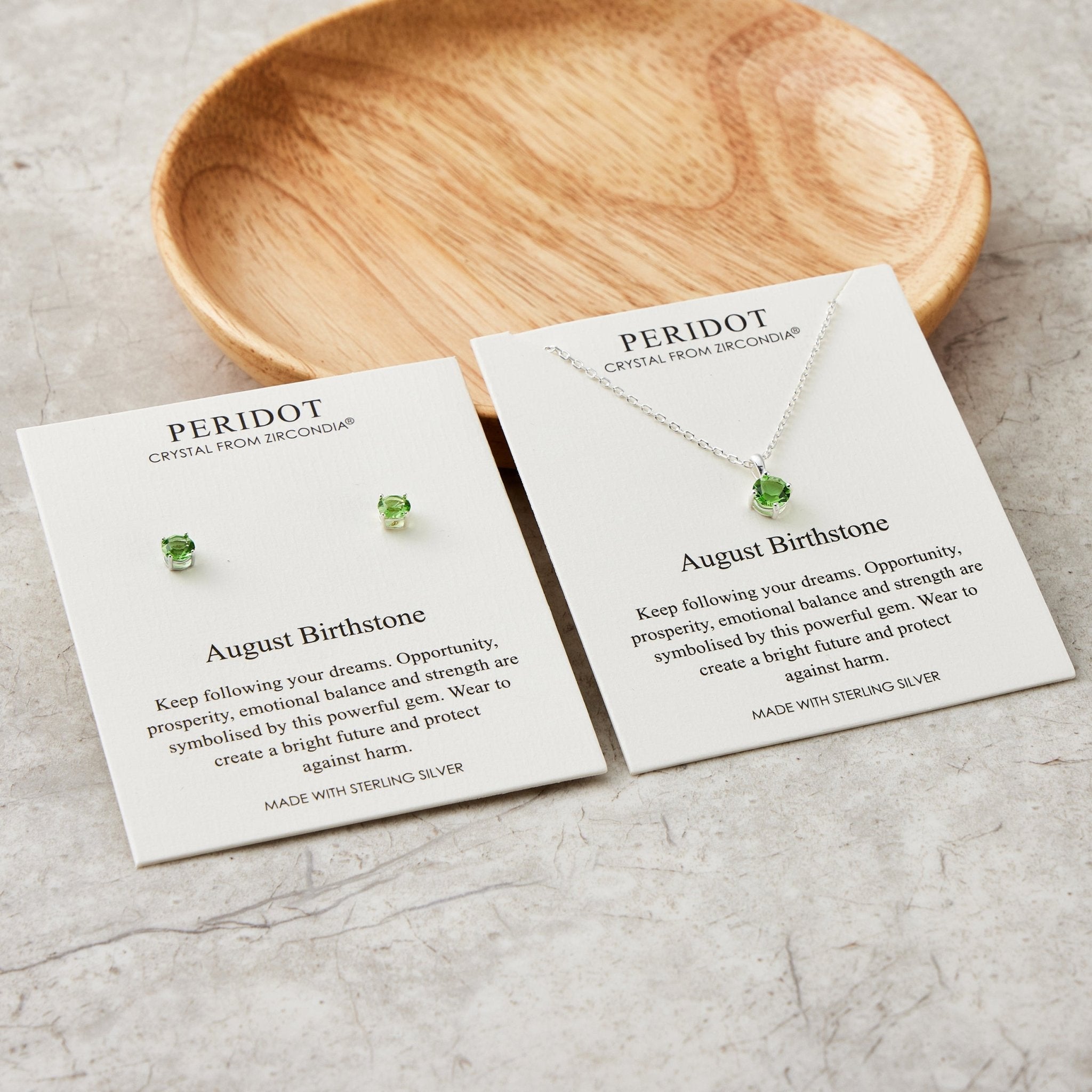 Sterling Silver August (Peridot) Birthstone Necklace & Earrings Set Created with Zircondia® Crystals