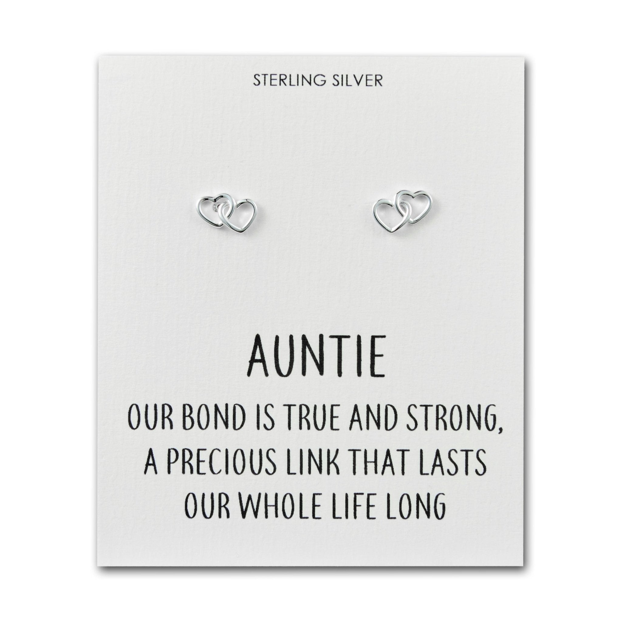 Sterling Silver Auntie Quote Heart Link Earrings